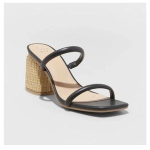 a new day Womens Miley Sandals Size 9 Black Strappy Slip On Block Heel